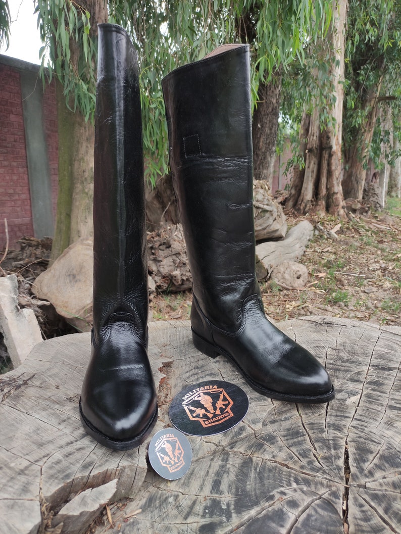 Black Leather Tall Knee Boots. men boots, women boot, long boot, fashion boot, men's long boot, black long boot, boot , horse riding boot