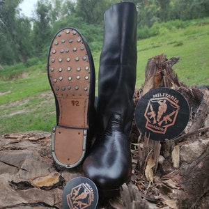 Leather Long Boots With Hobnails, Marching Boots Army, Horseback Riding Boots, black long boot, long boot, men long boot, women long boot