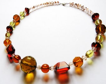wonderful necklace in beautiful gold and brown tones, necklace, chain, necklace, glass beads