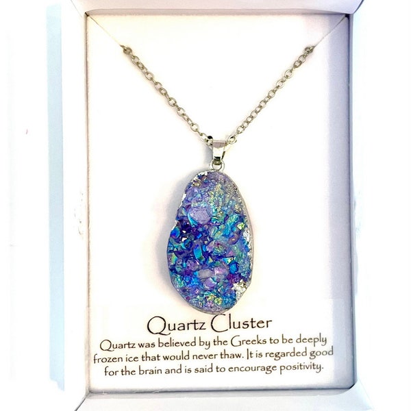 Aura Quartz Pendant - Beautiful, Sparkling Genuine Gemstone Crystal Necklace