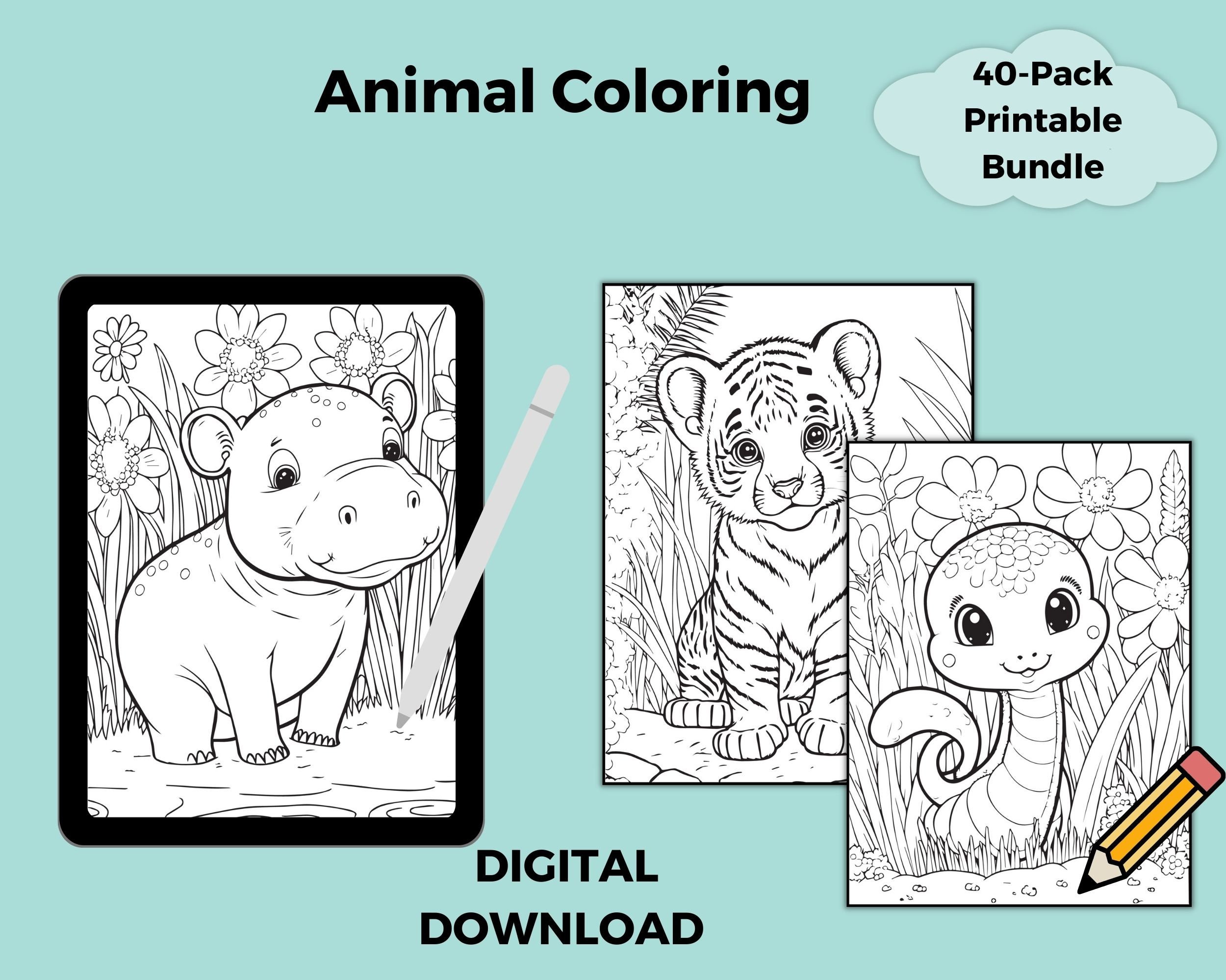 40 Animal Coloring Printable Pages, PDF Download, Coloring Pages for