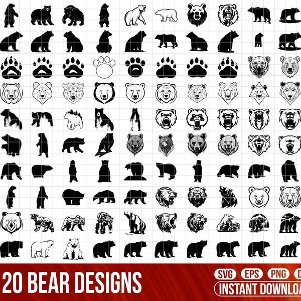 120 Bear Svg Bundle, Mama Bear SVG Bundle, Bear PNG Bundle, Family Bear Svg, Polar Bear Svg, Bear Head Svg, Grizzly Bear Svg, Bear Face Svg