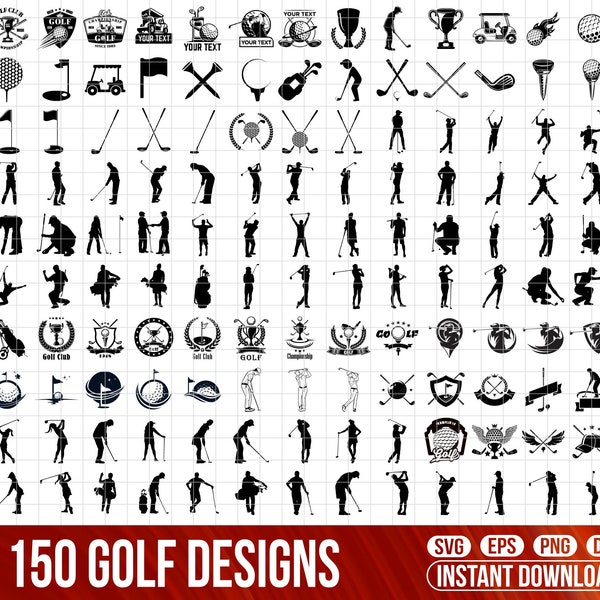 Lot de golf SVG, Png de golf, Split monogramme Svg, cadre nom de golf, club de golf svg, fichiers Svg de balle de golf pour Cricut, silhouette de joueur de golf