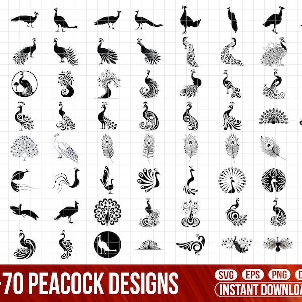 Peacock SVG Bundle, Peacock dxf, Peacock png, Peacock vector, Peacock cut files, Peacock svg, Peacock feather svg, peacock silhouette