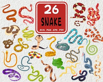 Snake SVG Bundle: Cobra, Viper, Silhouette Clipart (PDF, PNG)