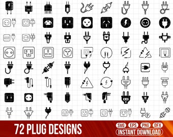 Plug SVG Bundle, Plug PNG Bundle, Plug Clipart, Plug SVG Cut Files for Cricut, Plug Silhouette, Cable Plug Svg,Electrical Plug Svg,Power Svg