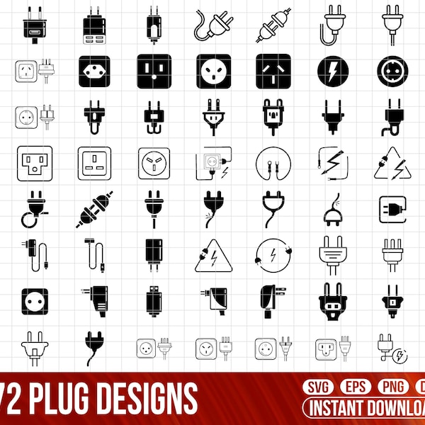 Plug SVG Bundle, Plug PNG Bundle, Plug Clipart, Plug SVG Cut Files for Cricut, Plug Silhouette, Cable Plug Svg,Electrical Plug Svg,Power Svg