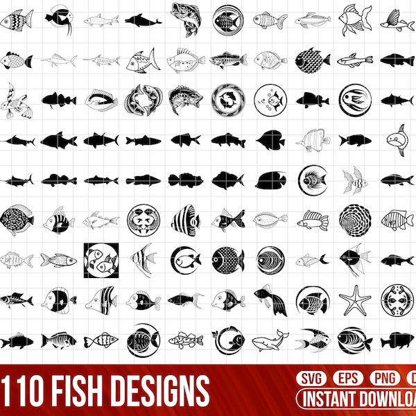 110 Fish SVG Bundle, Fish SVG, Fish Vector, Tropical Fish Svg, Fish Silhouette, Fish Clipart, Fish Cut Files For Cricut, Fish design,Dfx,Eps