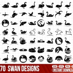 70 Swan SVG Bundle, Swan Svg, Swan Png, Swans Svg Png, Swan Cut File, Swan silhouette, Swan Clipart, Swan Vector, Swan lake Svg, Swan Flower