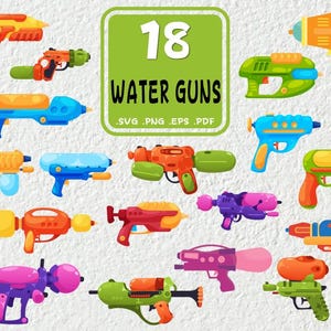 Paquete SVG de pistola de agua de juguete, silueta prediseñada (archivo para imprimir)