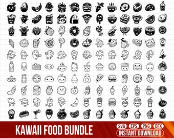 Kawaii Food Svg Bundle, Cute Food Clipart,  Cake illustrations (Digital Download)