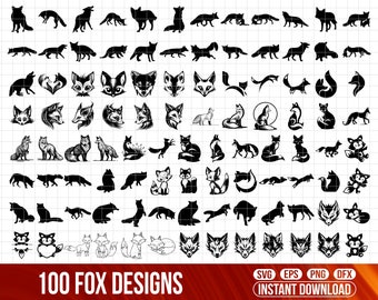 Fox SVG Bundle, 100 Fox Designs, Woodland Animals Clipart (Digital Files)