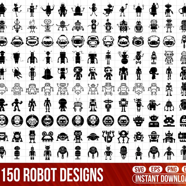 Robot SVG, cute robot Svg, Robot PNG, Robot Clipart, Robot SVG Cut Files for Cricut, Robot Silhouette,Machine Svg,Robot Head Svg, Robot Dfx