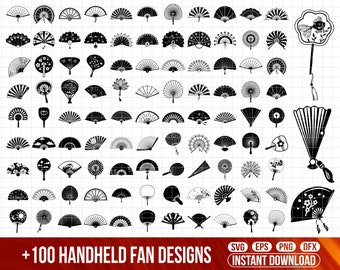 Handheld Fan SVG Bundle, Japanese Fan Clipart (Digital Download)