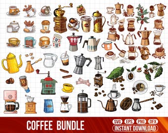 Coffee Vintage Elements, Retro Coffee Clipart, barista Svg (Digital Download)