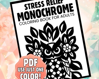 Monochrome Coloring Pages for Stress Relief | One Color Printable Designs