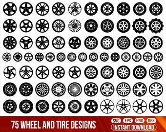 Car Wheels SVG Bundle, Tires Silhouette, Vector Cut Files (Digital Download)