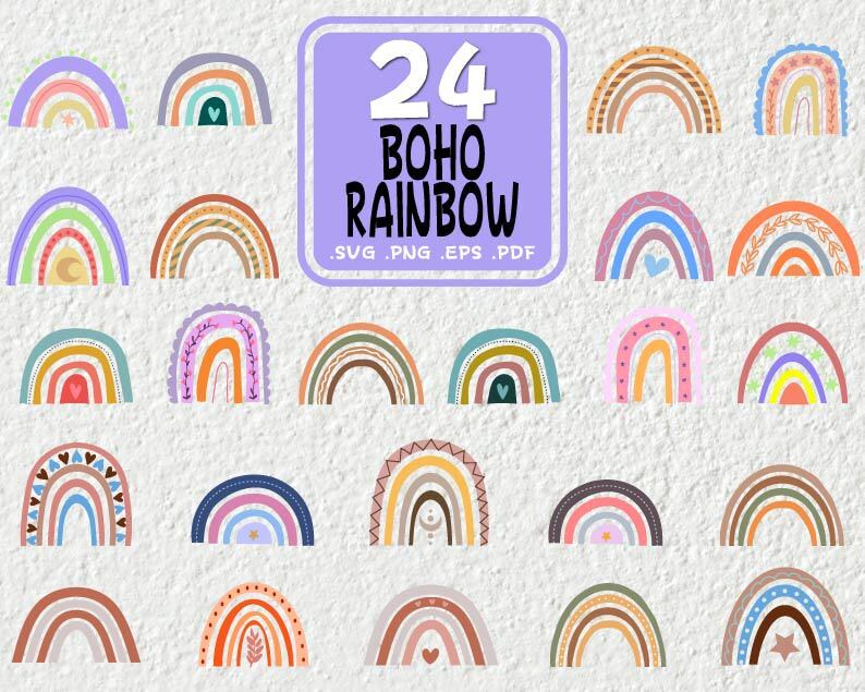 Boho Rainbow SVG Bundle: Pastel Clipart (digital Download) - Etsy