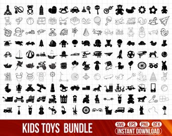 Kids Toys SVG Bundle | 150 Toy Outline & Silhouette Designs (Digital Download)