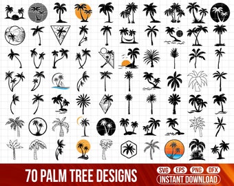 Palmboom SVG-bundel, silhouet clipart (70 ontwerpen)