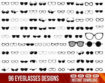 Eyeglasses SVG Bundle, 96 Glasses Designs (Digital Download)
