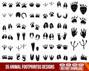 35 Animal Footprints SVG Bundle, Wildlife Cut Files (Digital Download)