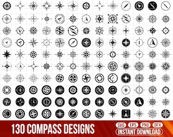 130 kompas SVG-bundel, nautische clipart (digitale download)