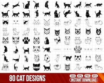 Cat SVG Bundle, Silhouette, Head, Face, Clipart (Digital Download)