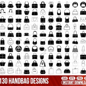 May include: A collection of 130 black and white handbag designs. The designs are simple and stylish, and they would be perfect for use in a variety of projects, such as scrapbooking, card making, or digital design.