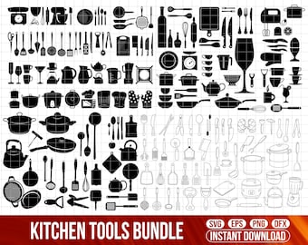 Kitchen Tools SVG Bundle | Kitchen Utensils Silhouette Set | Cooking Icons (Digital Download)