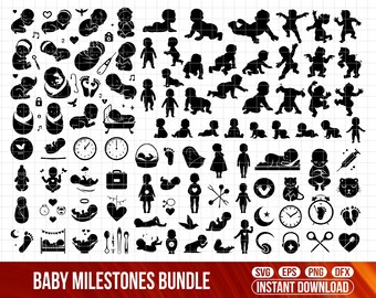 Baby Milestones Bundle, Newborn silhouete Cut Files, Baby Month Markers Svg (Digital Download)