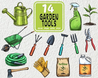 Garden Tools SVG Clipart: Trowel, Shovel, Rake (Print File)