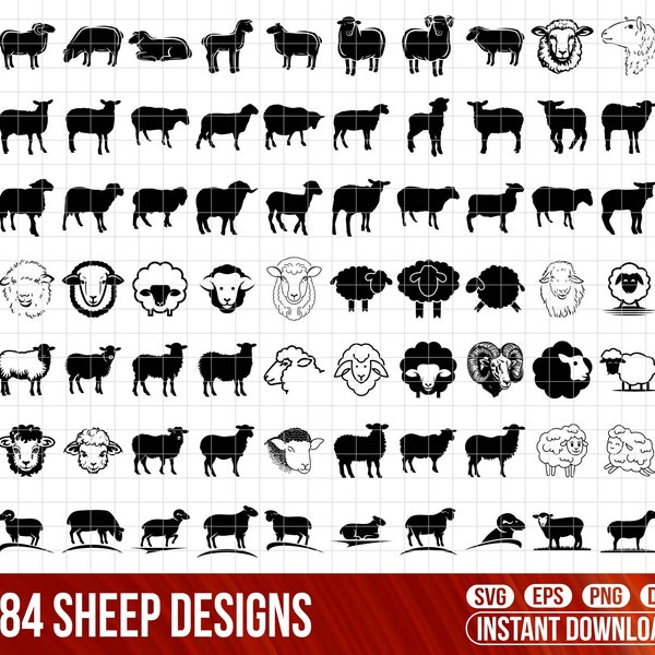 Sheep SVG Bundle, Sheep silhouette, Sheep png, Sheep clipart, Sheep vector, Sheep cut files, Sheep head svg, Farm animal svg, Sheep face svg