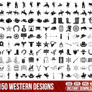ウエスタン SVG、カウボーイ SVG、カウボーイ ハット SVG、カウガール SVG、カウボーイ シルエット SVG、ウエスタン女性 SVG、カウボーイ ブーツ SVG、ピストル SVG、馬蹄 SVG