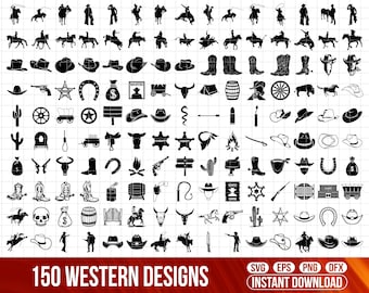 Westerncowboy SVG-bundel, silhouetafbeeldingen (digitale download)