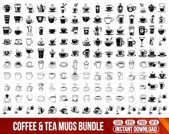 Coffee & Tea Cups SVG Bundle, Tea Mug Designs for Cricut Silhouette (Digital Download)