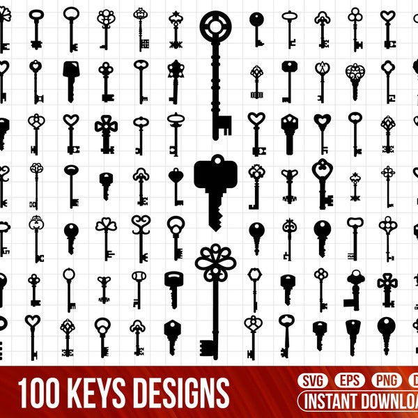 100 Key SVG Bundle, Key Clipart,  Magic Key svg, Antique Keys, Vintage Keys, Key Vector Design, CNC, Cricut, Laser, Silhouette, Sublimation