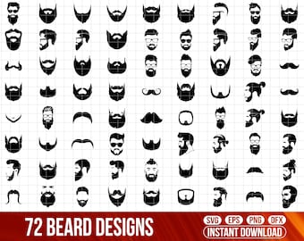 Beard SVG Bundle, Mustache Svg, Beard Clipart, Beard SVG Cut Files for Cricut, Beard Silhouette, Beard Face Svg, Long beard Svg, beard Png