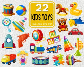 Clipart SVG de juguetes para niños: Circo, coches, escuela (descarga digital)