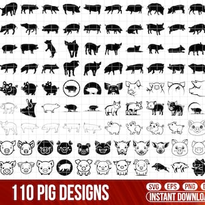 Pig SVG Bundle,Pig PNG Bundle, Pig Clipart, Pig SVG Cut Files for Cricut, Pig Silhouette, Pig Head Svg Png,Farm Animals Svg Png, Pig Dfx Eps