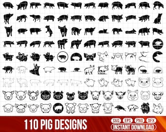 Pig SVG Clipart Bundle, Farm Animals Cut Files (Digital Download)