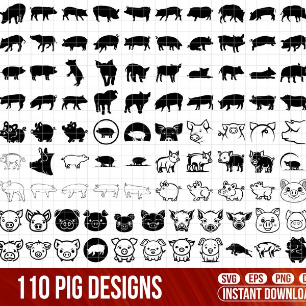 Pig SVG Bundle,Pig PNG Bundle, Pig Clipart, Pig SVG Cut Files for Cricut, Pig Silhouette, Pig Head Svg Png,Farm Animals Svg Png, Pig Dfx Eps