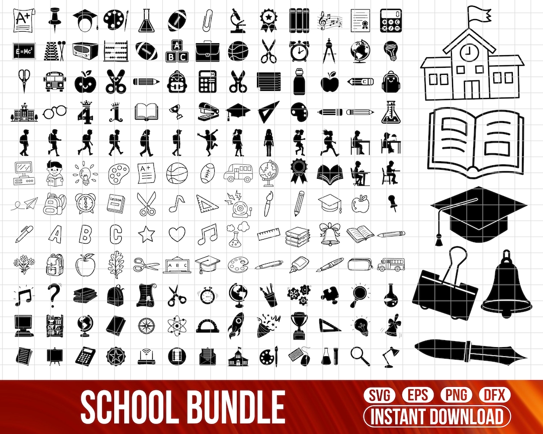 Back to School SVG Bundle, School Icons Vector Pack, Classroom Clipart ...