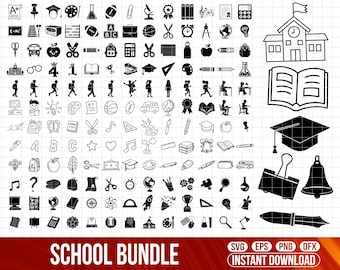 Back to School SVG Bundle, School Icons Vector Pack, Classroom Clipart Set  (Digital Download)