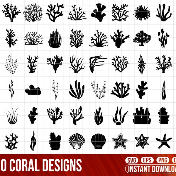 Coral Svg Bundle, Coral Svg Cut Files, Coral Png, Coral Svg, Coral silhouette, Seaweed SVG, underwater elements vector, print file,Svg Files