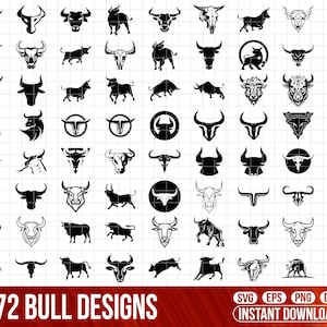 Stier SVG-Bundle, Stier svg, Stierhorn-Svg, Stier Clipart, Stier SVG-Schnittdatei für Cricut, Stier-Silhouette, Stierkopf-Svg, Bauernhof Tier-Svg