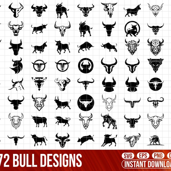 Bull SVG Bundle, Bull svg, Bull Horn Svg, Bull Clipart, Bull SVG Cut Files pour Cricut, Bull Silhouette, Bull Head Svg, Farm Animal Svg