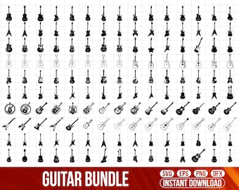 Guitar Silhouette SVG Bundle, Electric & Acoustic Guitar Vector Designs