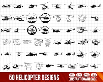 SVG-bundel met helikopter, 50 vliegtuigontwerpen (digitale download)
