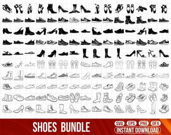 Shoes Silhouette Svg Bundle | Sneakers & Footwear Outline | Mixed Shoe Clipart Set